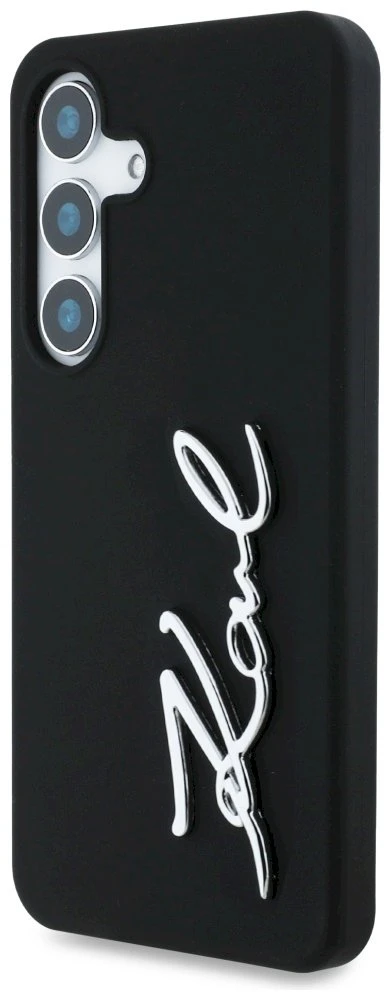 Dėklas Karl Lagerfeld Silicone Metal Signature Logo Samsung Galaxy S25 juodos spalvos