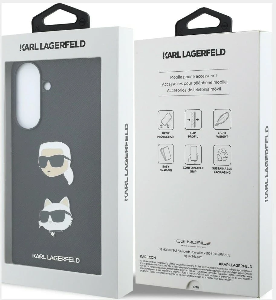 Karl Lagerfeld Liquid Silicone Metal Karl and Choupette dėklas skirtas Samsung Galaxy A37 juodos spalvos