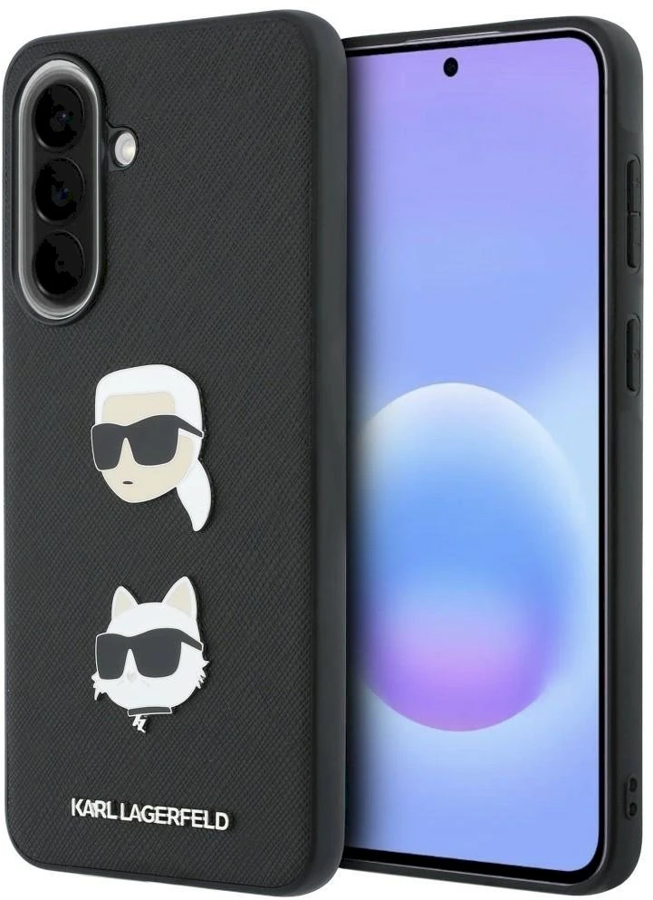 Karl Lagerfeld Liquid Silicone Metal Karl and Choupette dėklas skirtas Samsung Galaxy A37 juodos spalvos