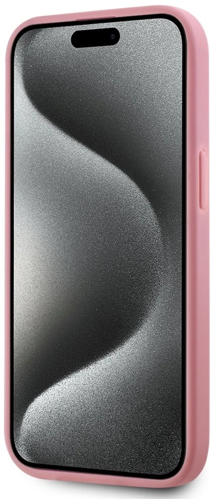 Dėklas Karl Lagerfeld Wrinkled Metal Signature Apple iPhone 15 rožinės spalvos