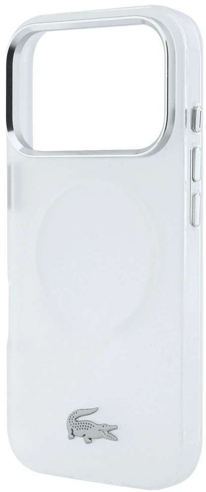 Lacoste IML Frosted Petit Pique Metal Logo MagSafe dėklas, skirtas iPhone 18 Pro Max, skaidrus