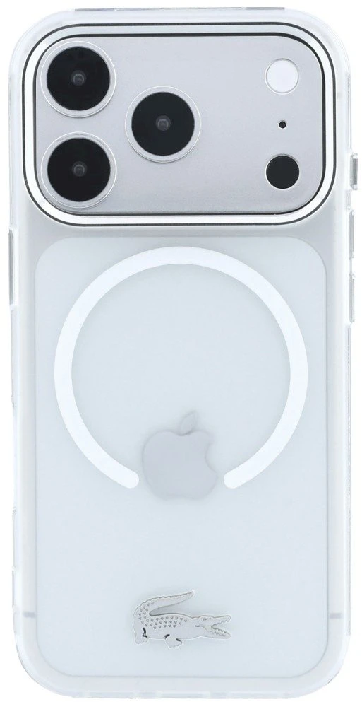 Lacoste IML Frosted Petit Pique Metal Logo MagSafe dėklas, skirtas iPhone 18 Pro Max, skaidrus