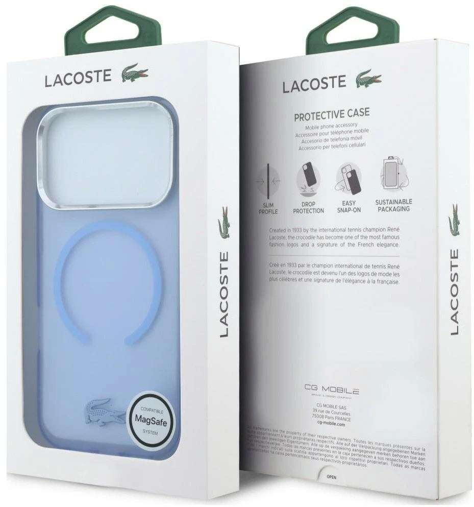 Dėklas Lacoste IML Šerkšnotas MagSafe, skirtas iPhone 18 Pro Max / 17 Pro Max, mėlynas
