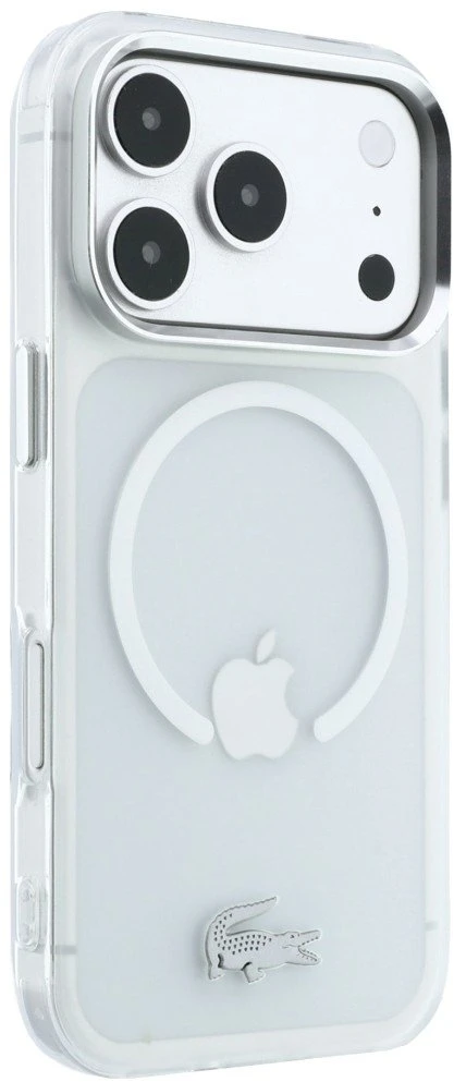 Lacoste IML Frosted Petit Pique Metal Logo MagSafe dėklas, skirtas iPhone 18 Pro Max, skaidrus
