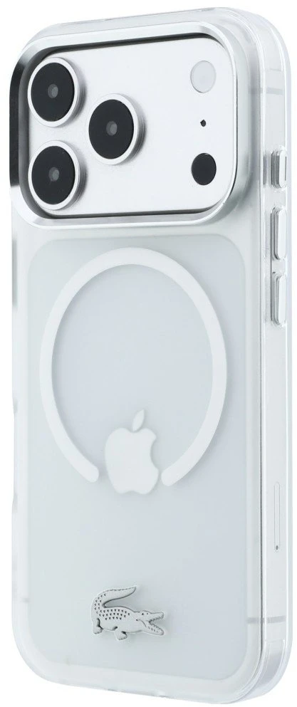 Lacoste IML Frosted Petit Pique Metal Logo MagSafe dėklas, skirtas iPhone 18 Pro Max, skaidrus