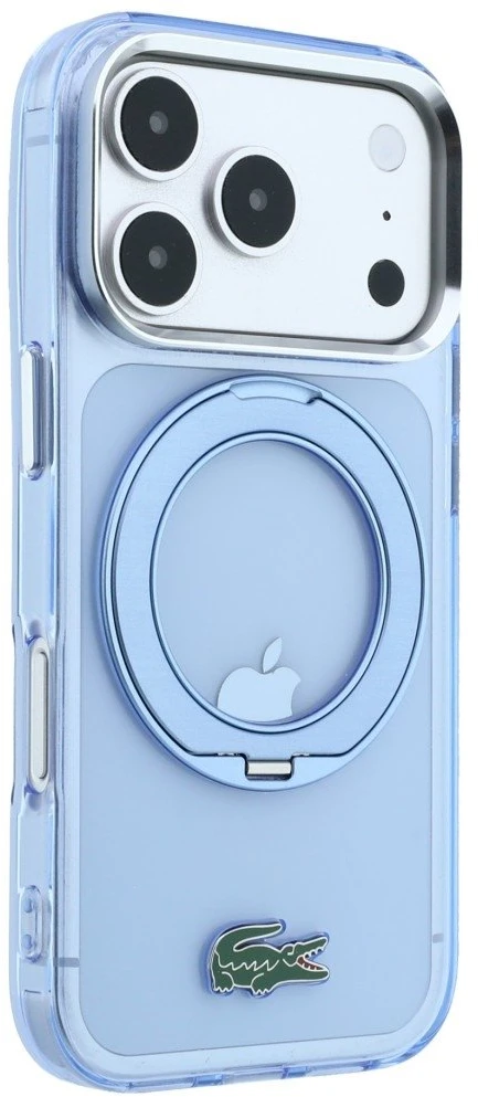 Dėklas Lacoste IML blizgus paviršius su žiediniu stovu MagSafe, skirtas iPhone 18 Pro Max / 17 Pro Max / mėlyna