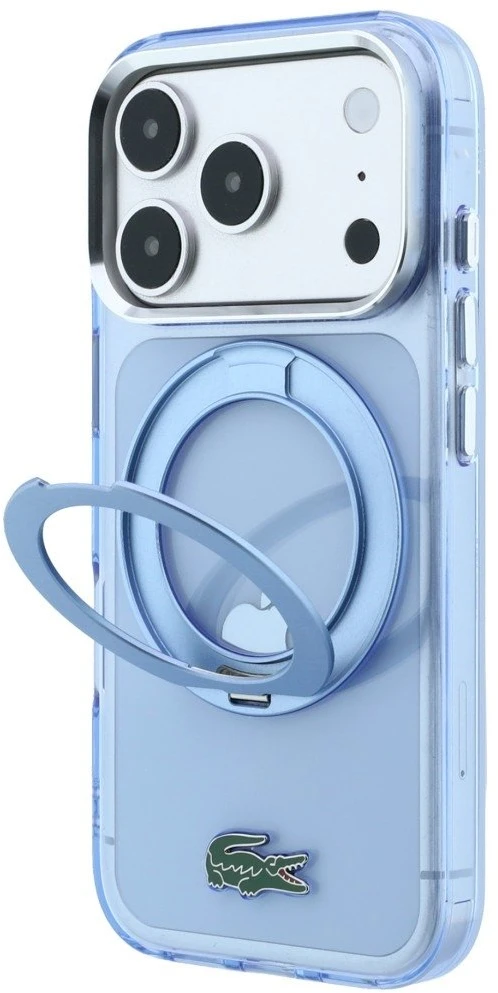Dėklas Lacoste IML blizgus paviršius su žiediniu stovu MagSafe, skirtas iPhone 18 Pro Max / 17 Pro Max / mėlyna
