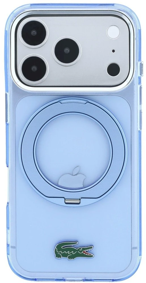 Dėklas Lacoste IML blizgus paviršius su žiediniu stovu MagSafe, skirtas iPhone 18 Pro Max / 17 Pro Max / mėlyna