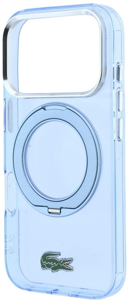 Dėklas Lacoste IML blizgus paviršius su žiediniu stovu MagSafe, skirtas iPhone 18 Pro Max / 17 Pro Max / mėlyna