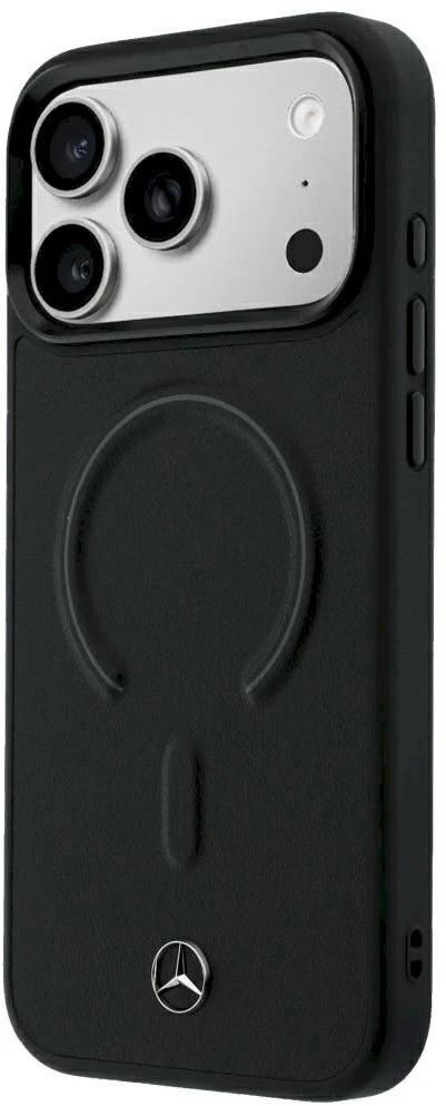 Dėklas Mercedes Leather 3D MagSafe Case for iPhone 18 Pro Max / 17 Pro Max - Juodas