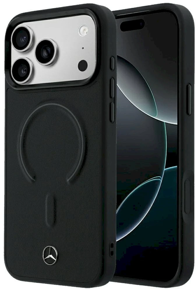 Dėklas Mercedes Leather 3D MagSafe Case for iPhone 18 Pro Max / 17 Pro Max - Juodas