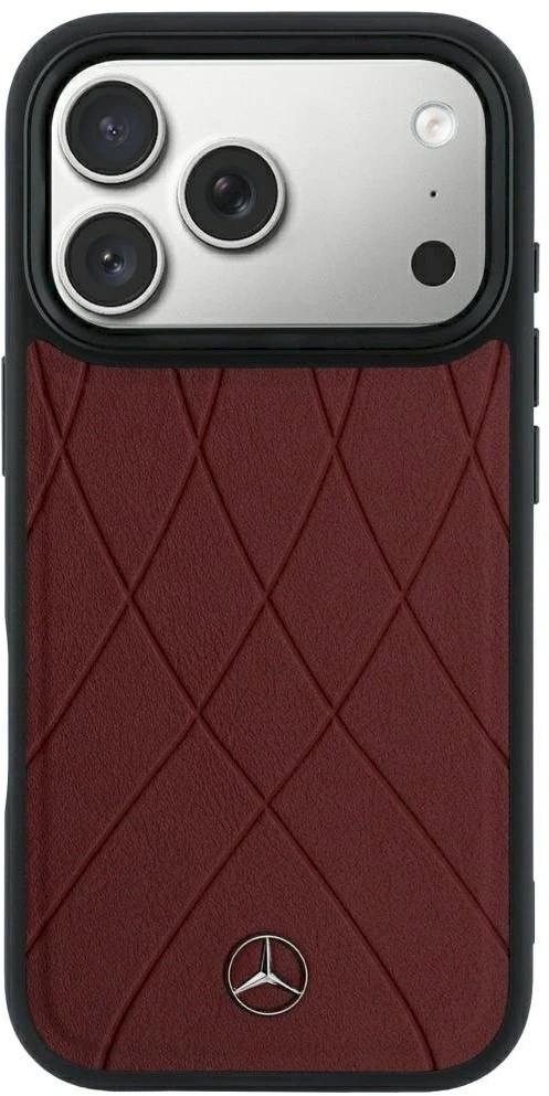 Dėklas Mercedes Leather Crossed Lines MagSafe skirtas iPhone 18 Pro Max / 17 Pro Max bordinis