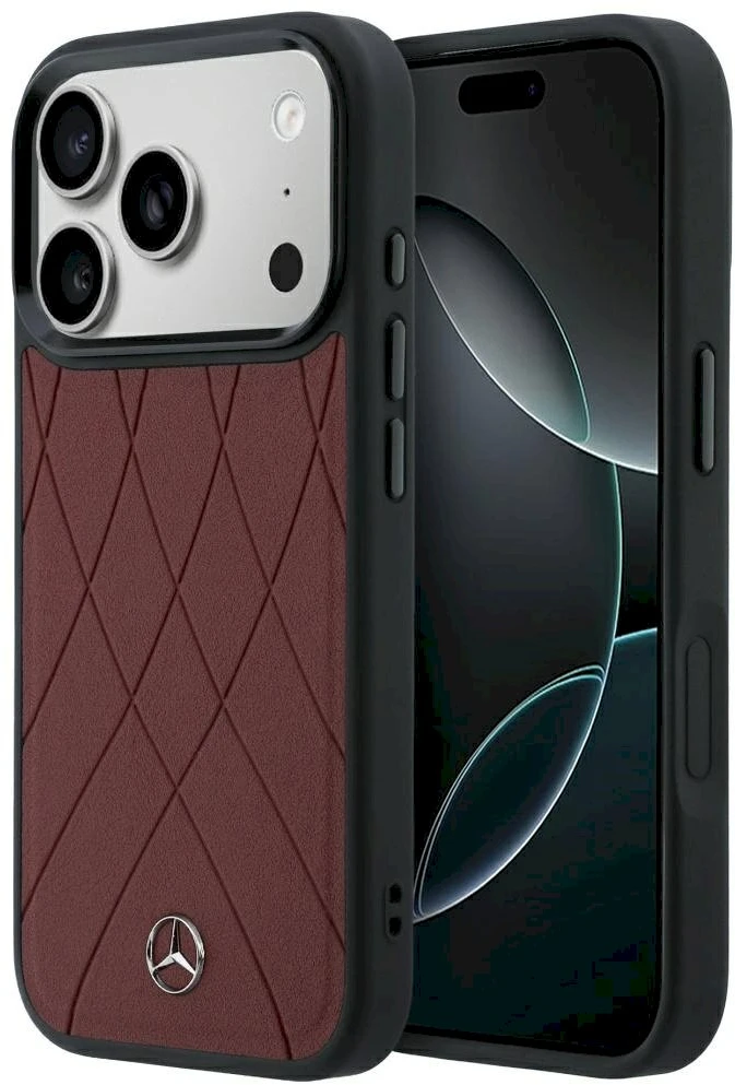 Dėklas Mercedes Leather Crossed Lines MagSafe skirtas iPhone 18 Pro Max / 17 Pro Max bordinis