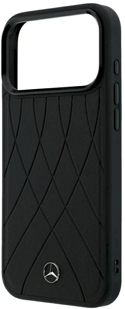 Dėklas Mercedes Leather Crossed Lines MagSafe, skirtas iPhone 18 Pro Max / 17 Pro Max, juodas