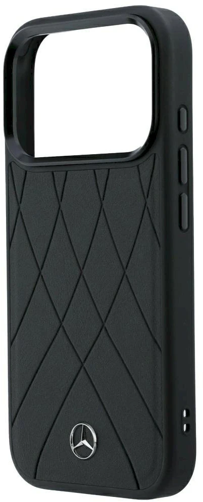 Dėklas Mercedes Leather Crossed Lines MagSafe, skirtas iPhone 18 Pro / 17 Pro, juodas