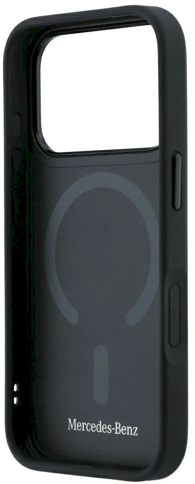 Dėklas Mercedes Leather Crossed Lines MagSafe, skirtas iPhone 18 Pro / 17 Pro, juodas