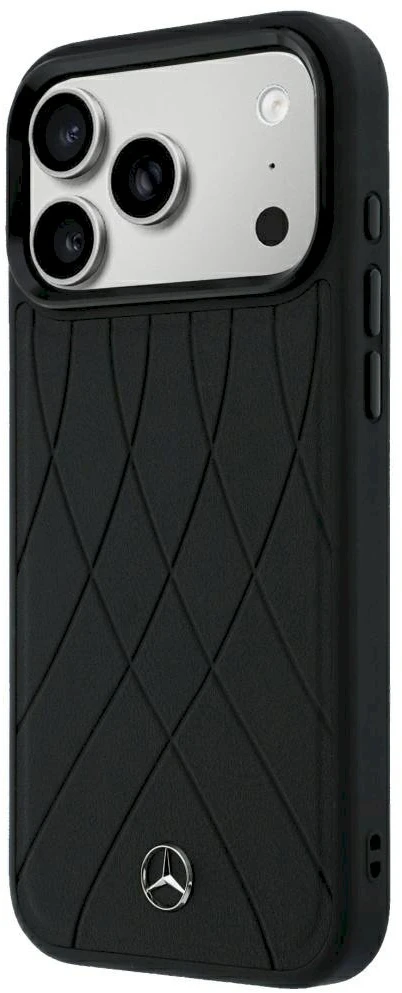 Dėklas Mercedes Leather Crossed Lines MagSafe, skirtas iPhone 18 Pro Max / 17 Pro Max, juodas