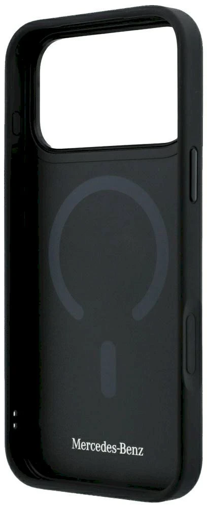 Dėklas Mercedes Leather Crossed Lines MagSafe, skirtas iPhone 18 Pro Max / 17 Pro Max, juodas