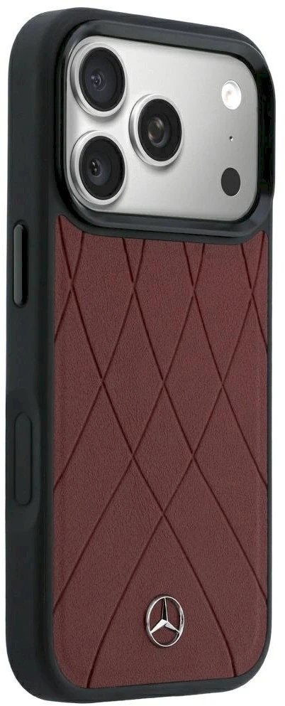 Dėklas Mercedes Leather Crossed Lines MagSafe skirtas iPhone 18 Pro Max / 17 Pro Max bordinis