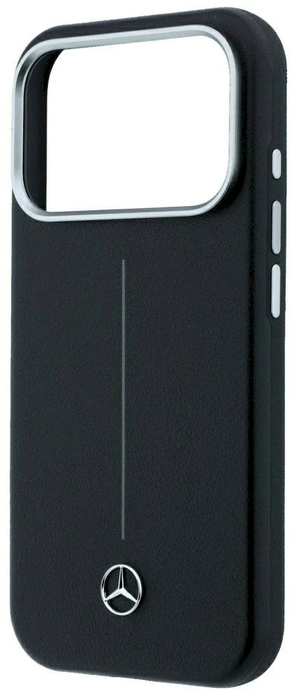 Dėklas Mercedes Leather Semi Wrap Iconic Line MagSafe Case, skirtas iPhone 18 Pro Max / 17 Pro Max - Juodos spalvos