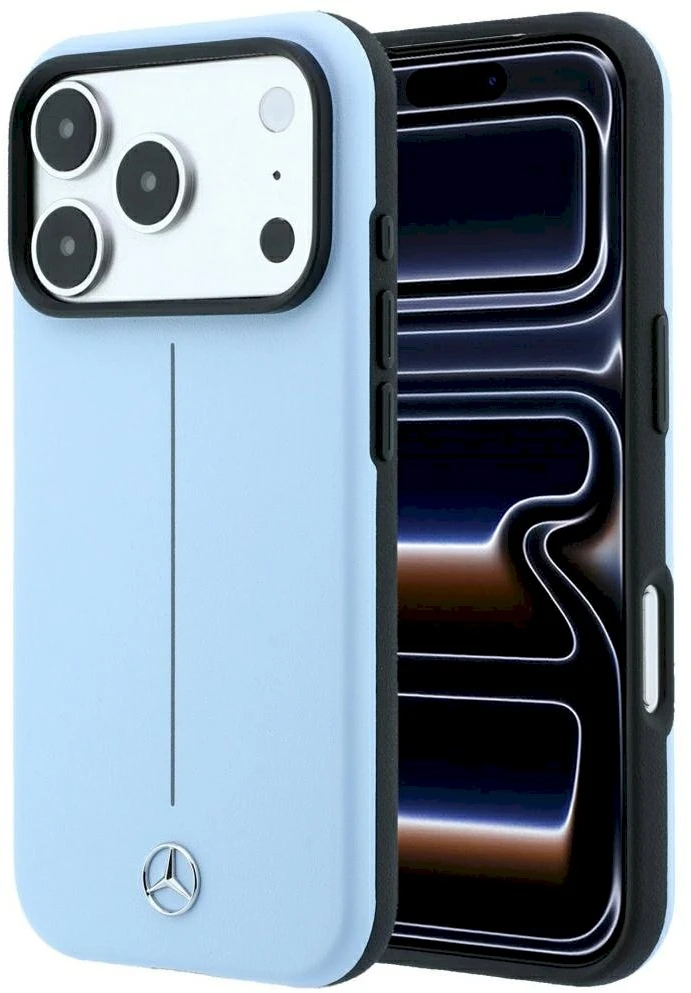 Dėklas Mercedes Leather Semi Wrap Iconic Line MagSafe Case, skirtas iPhone 18 Pro Max / 17 Pro Max - Mėlyna