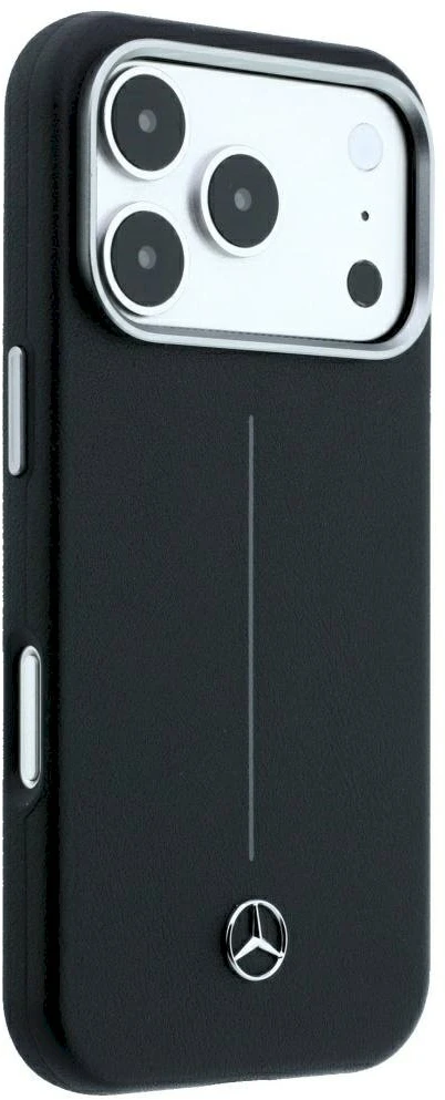 Dėklas Mercedes Leather Semi Wrap Iconic Line MagSafe Case, skirtas iPhone 18 Pro Max / 17 Pro Max - Juodos spalvos
