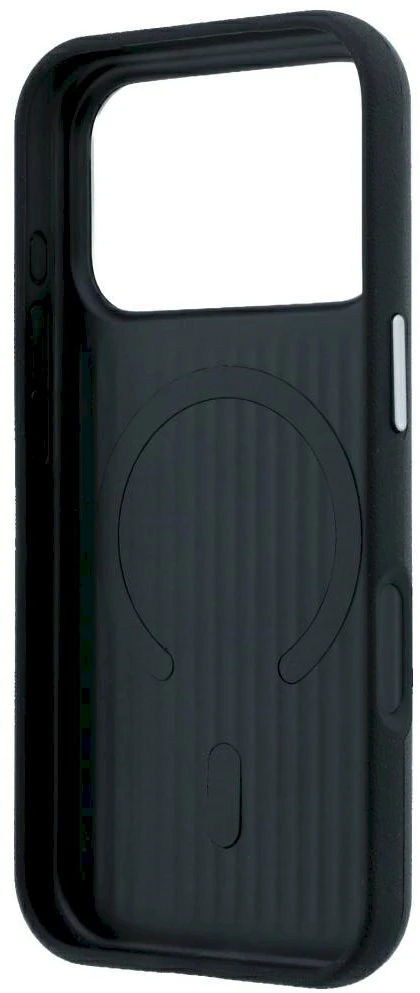 Dėklas Mercedes Leather Semi Wrap Iconic Line MagSafe Case, skirtas iPhone 18 Pro Max / 17 Pro Max - Juodos spalvos