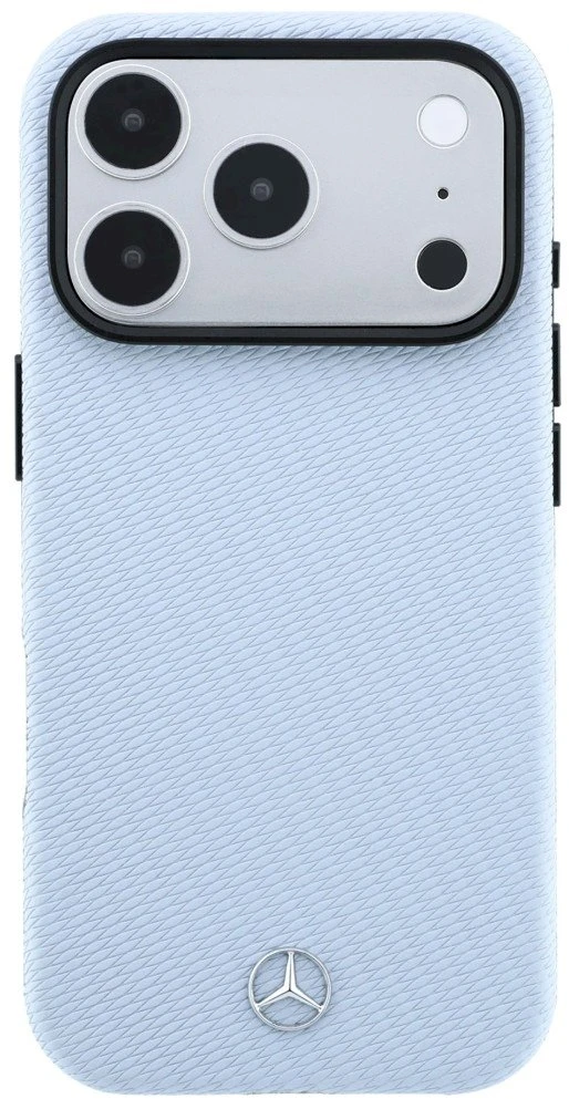 Dėklas Mercedes Leather Semi Wrap Wood Effect MagSafe, skirtas iPhone 18 Pro Max / 17 Pro Max, mėlynas