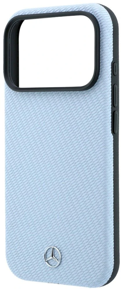 Dėklas Mercedes Leather Semi Wrap Wood Effect MagSafe, skirtas iPhone 18 Pro Max / 17 Pro Max, mėlynas
