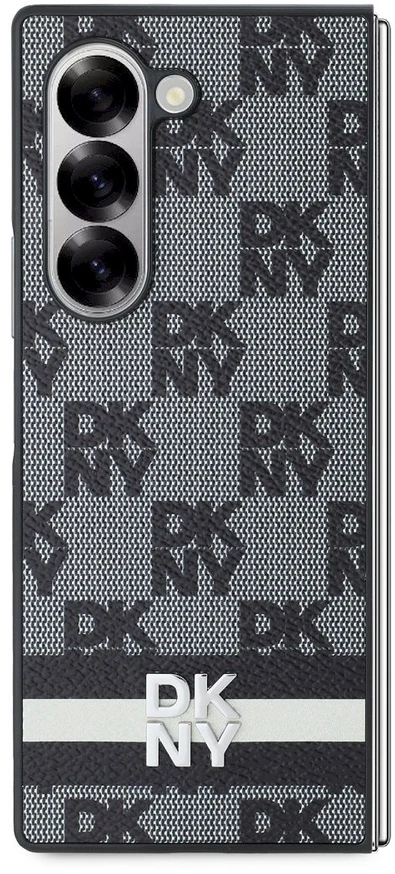 DKNY PU Leather Checkered Pattern and Stripe Samsung Galaxy Z Fold6 dėklas telefonui juodos spalvos