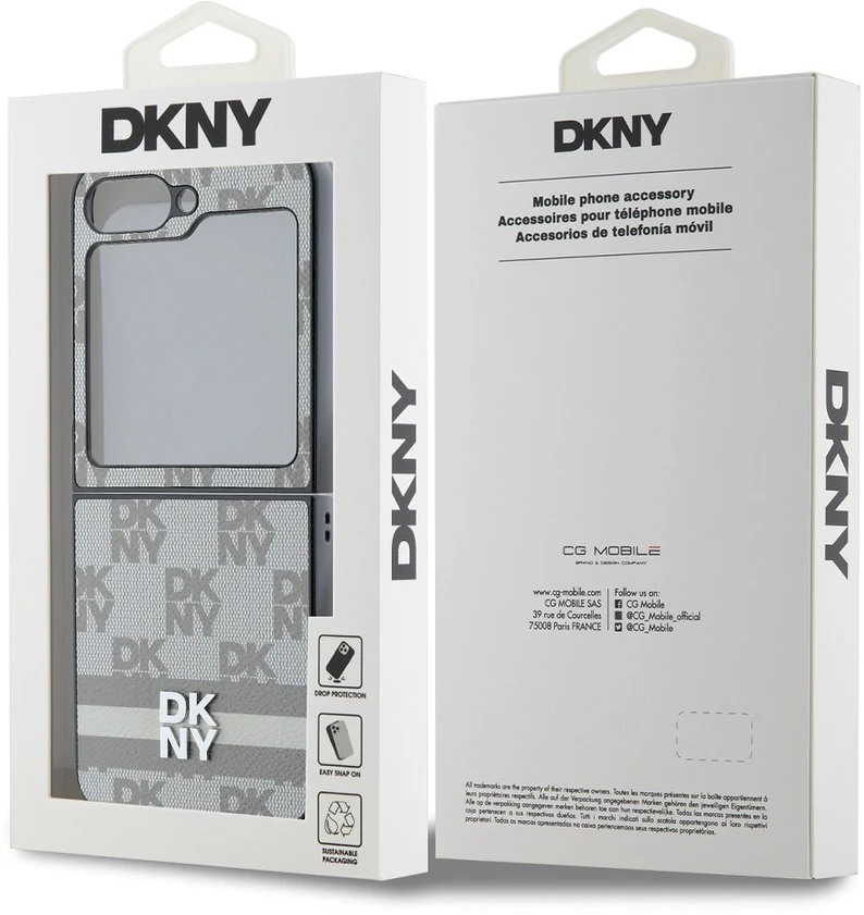Dėklas DKNY PU Leather Checkered Pattern and Stripe Samsung Galaxy Z Flip6 rusvai gelsvas