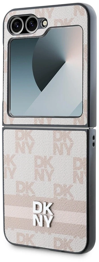 DKNY PU Leather Checkered Pattern and Stripe Samsung Galaxy Z Flip6 dėklas telefonui rožinės spalvos