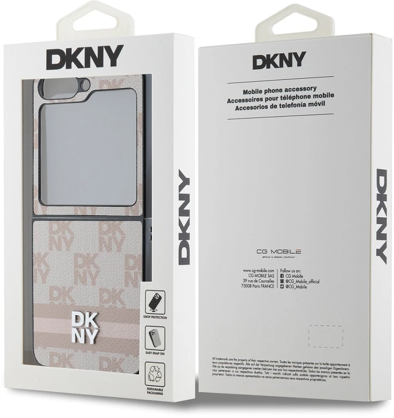 DKNY PU Leather Checkered Pattern and Stripe Samsung Galaxy Z Flip6 dėklas telefonui rožinės spalvos