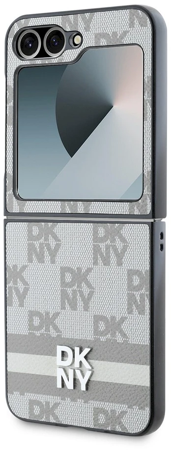 Dėklas DKNY PU Leather Checkered Pattern and Stripe Samsung Galaxy Z Flip6 rusvai gelsvas