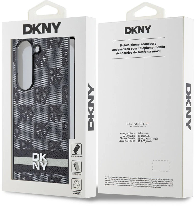 DKNY PU Leather Checkered Pattern and Stripe Samsung Galaxy Z Fold6 dėklas telefonui juodos spalvos