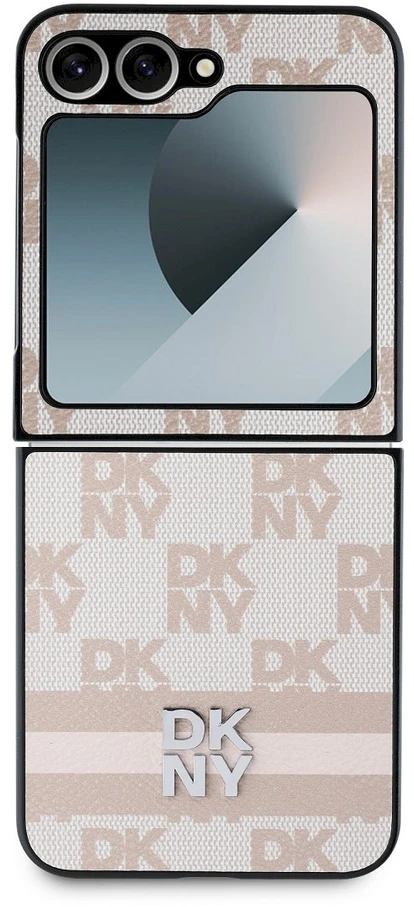 DKNY PU Leather Checkered Pattern and Stripe Samsung Galaxy Z Flip6 dėklas telefonui rožinės spalvos