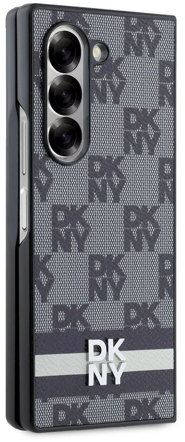 DKNY PU Leather Checkered Pattern and Stripe Samsung Galaxy Z Fold6 dėklas telefonui juodos spalvos