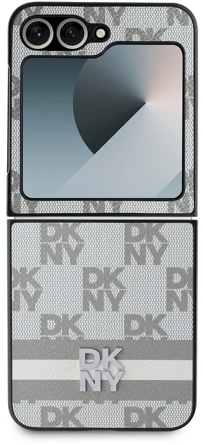 Dėklas DKNY PU Leather Checkered Pattern and Stripe Samsung Galaxy Z Flip6 rusvai gelsvas