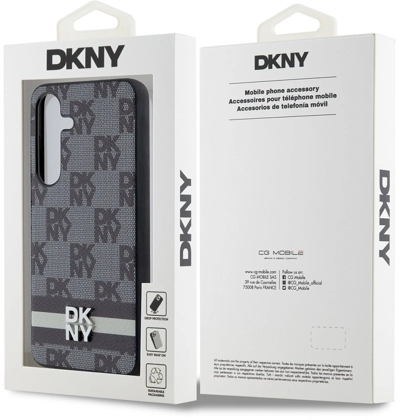Samsung Galaxy S24 DKNY Odinis Dėklas Checkered Mono Pattern & Printed Stripes (DKHCS24SPCPTSSK) juodos spalvos
