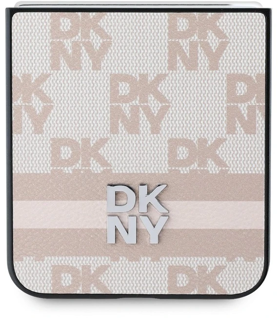 DKNY PU Leather Checkered Pattern and Stripe Samsung Galaxy Z Flip6 dėklas telefonui rožinės spalvos