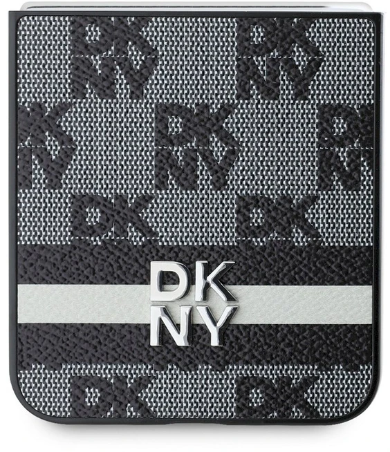 DKNY PU Leather Checkered Pattern and Stripe Samsung Galaxy Z Flip6 dėklas telefonui juodos spalvos