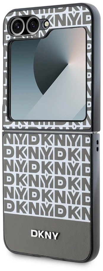 DKNY PU Leather Repeat Pattern Bottom Stripe Samsung Galaxy Z Flip6 dėklas telefonui rudos spalvos