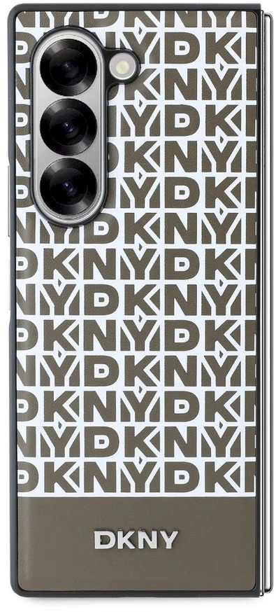 DKNY PU Leather Repeat Pattern Bottom Stripe MagSafe Samsung Galaxy Z Fold6 dėklas telefonui rudos spalvos