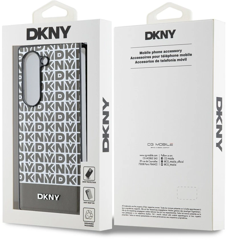 DKNY PU Leather Repeat Pattern Bottom Stripe MagSafe Samsung Galaxy Z Fold6 dėklas telefonui rudos spalvos
