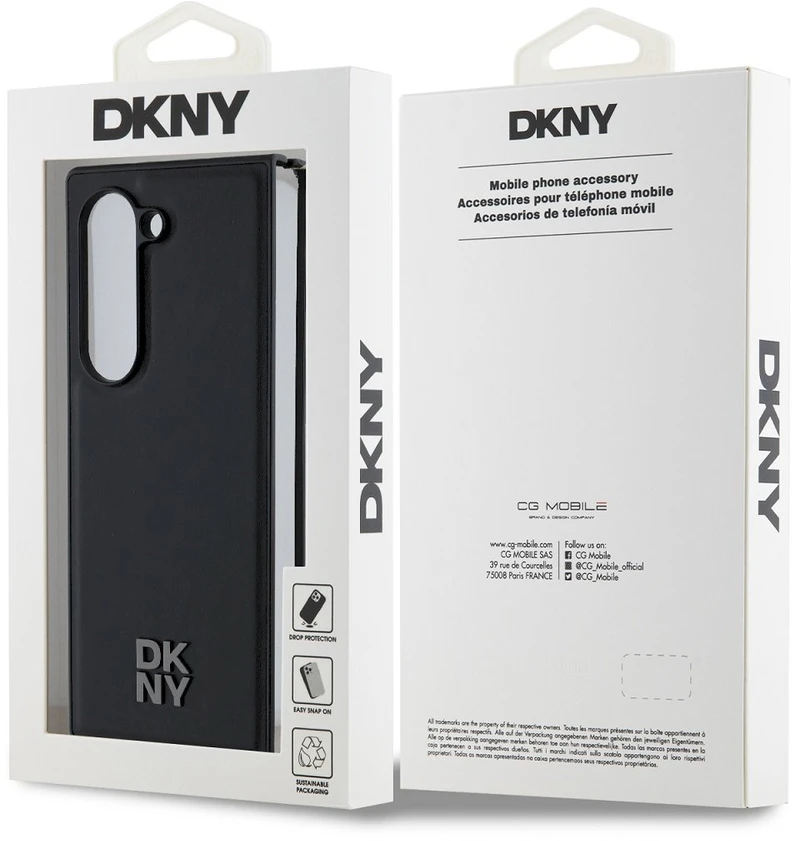 Dėklas DKNY DKHMZFD6PSMCSLK Z Fold6 F956 juodos spalvos Magsafe Plain Leather Metal Stack Logo