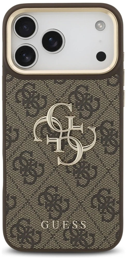 Guess 4G Big 4G Classic Logo Big Strap Metal Mygtukai dėklas skirtas Apple iPhone 17 Pro Max Brown