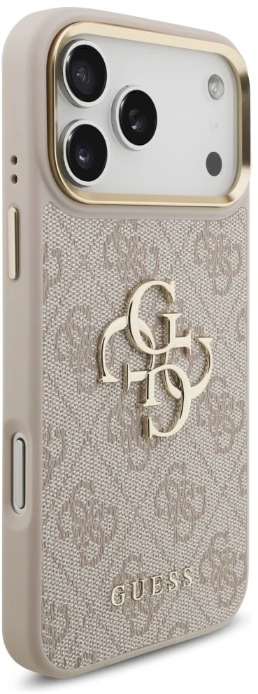 Guess 4G Big 4G Classic Logo Big Strap Metal Mygtukai dėklas skirtas Apple iPhone 17 Pro Max rožinės spalvos