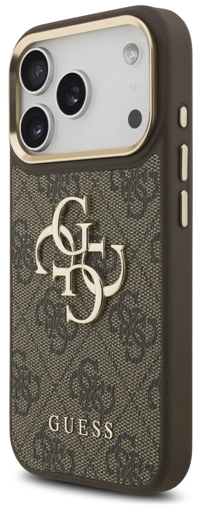 Guess 4G Big 4G Classic Logo Big Strap Metal Mygtukai dėklas skirtas Apple iPhone 17 Pro Brown