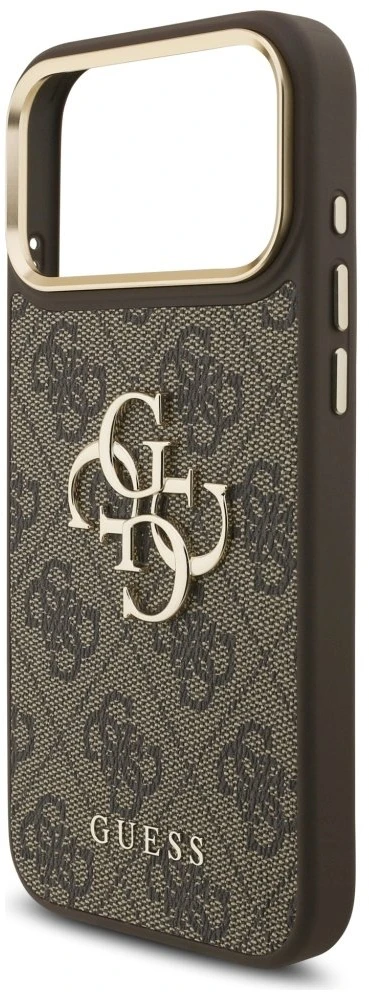 Guess 4G Big 4G Classic Logo Big Strap Metal Mygtukai dėklas skirtas Apple iPhone 17 Pro Max Brown