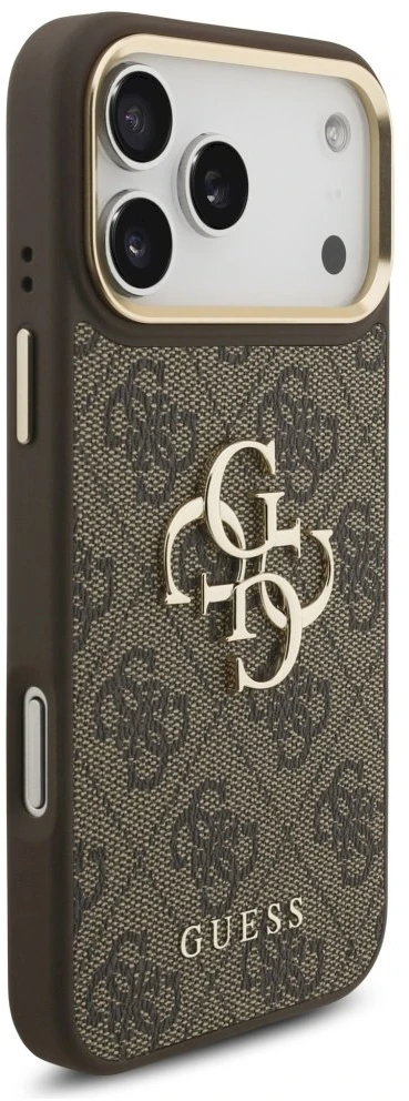 Guess 4G Big 4G Classic Logo Big Strap Metal Mygtukai dėklas skirtas Apple iPhone 17 Pro Max Brown